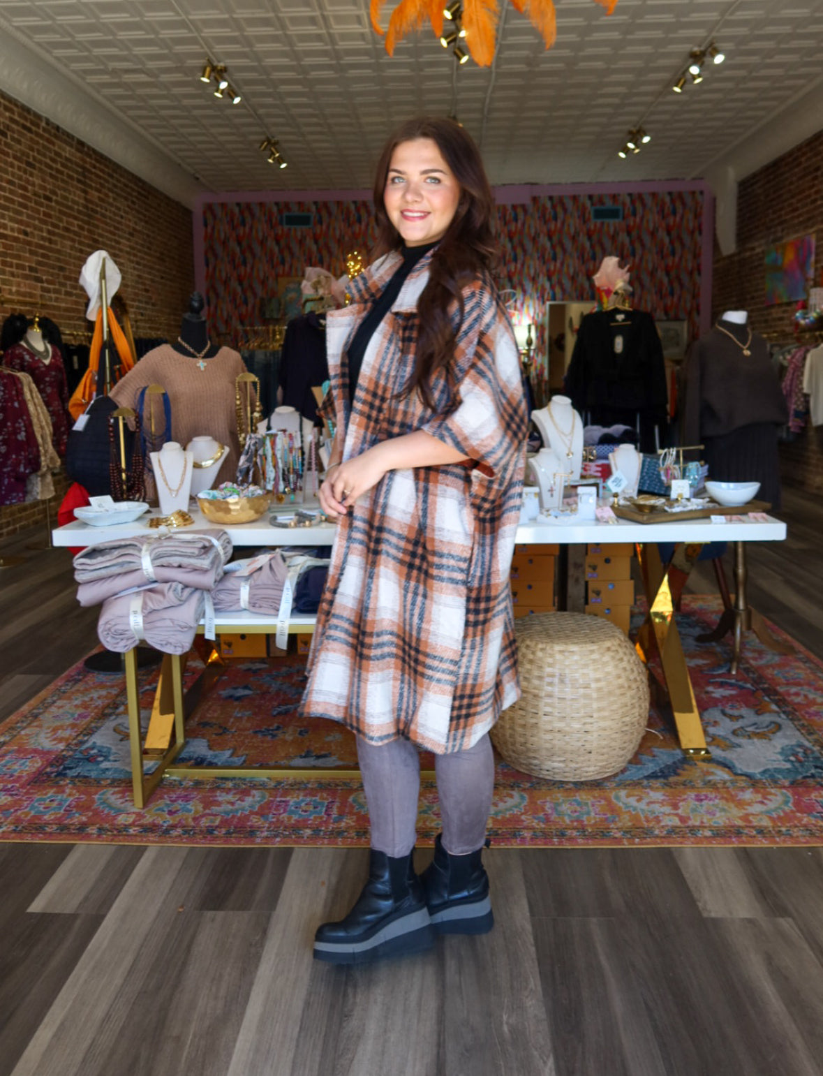 Rachel Midi Coat in Rust Plaid