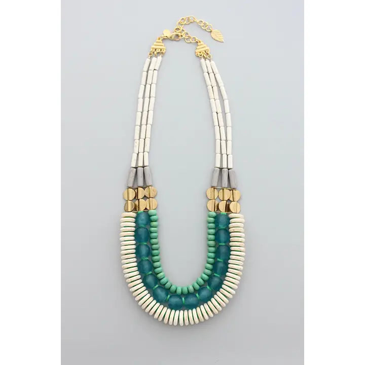 Triple Strand White Stone Necklace