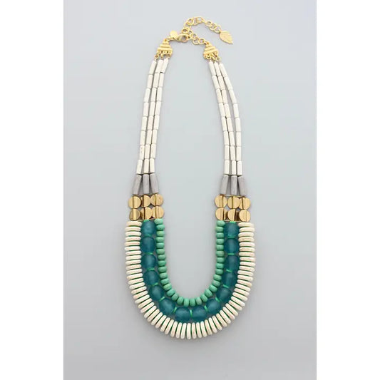 Triple Strand White Stone Necklace