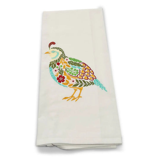 Tea Towel - Floral Quail On White