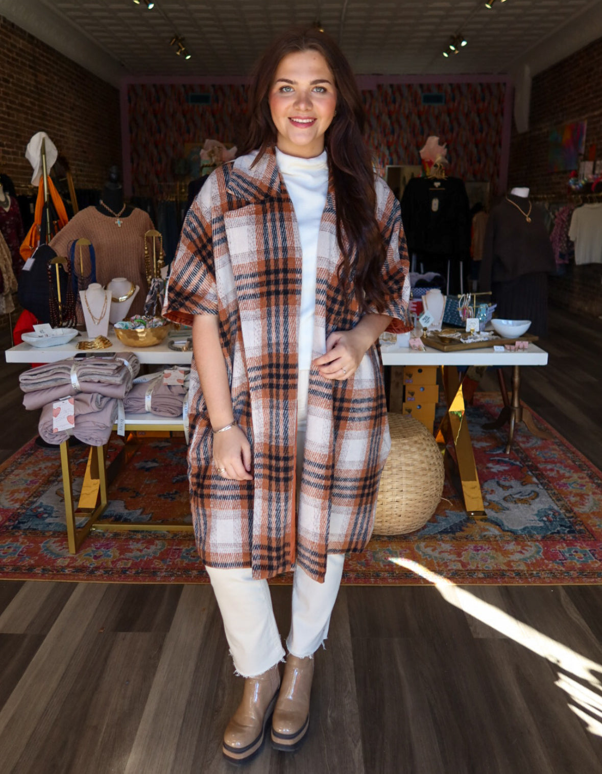 Rachel Midi Coat in Rust Plaid