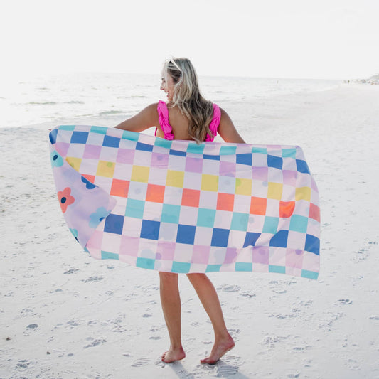 Flowers & Check Quick Dry beach towel