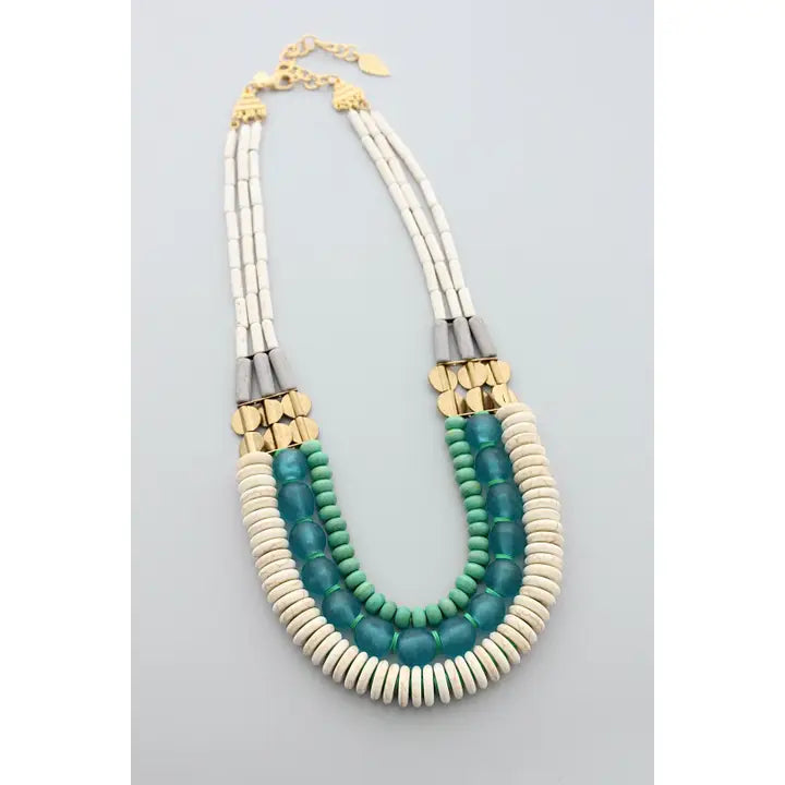 Triple Strand White Stone Necklace