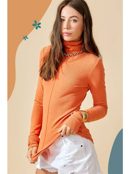 Slim Fit Stretchy Ribbed Turtleneck Long Sleeve Top