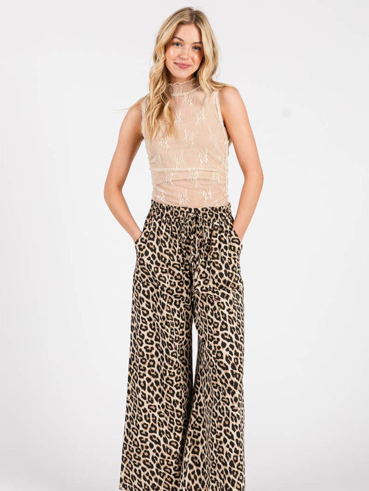 Washed Leopard Print Pants