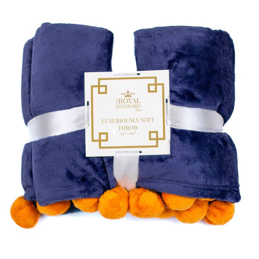 Cozy Pom Pom Throw in Blue and Orange