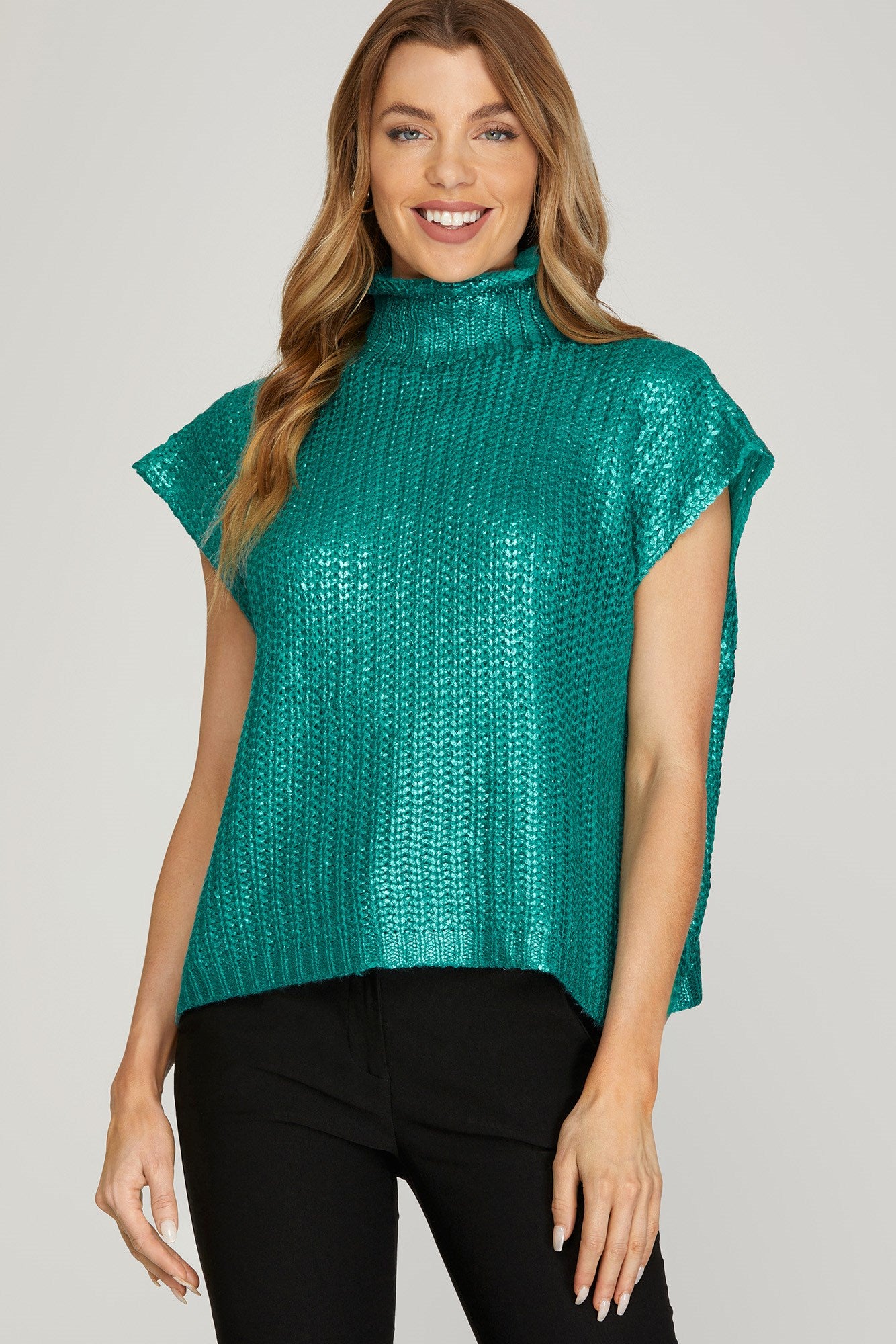 Avery Sleeveless Sweater in Metallic Green