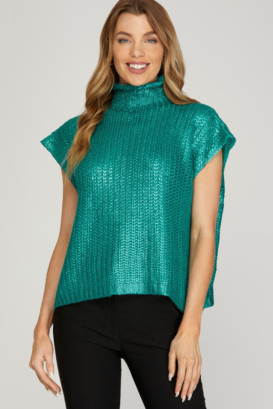 Avery Sleeveless Sweater in Metallic Green