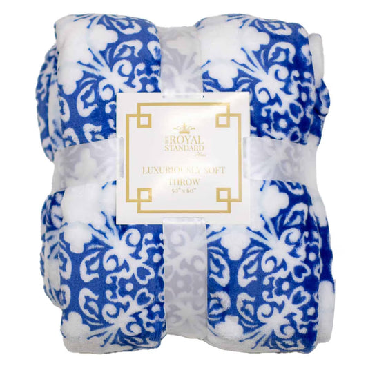 Palace Tile Throw Blanket in Blue and White