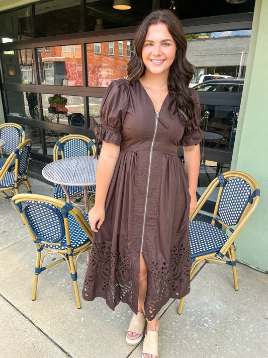 Lacey Midi Dress in Brown