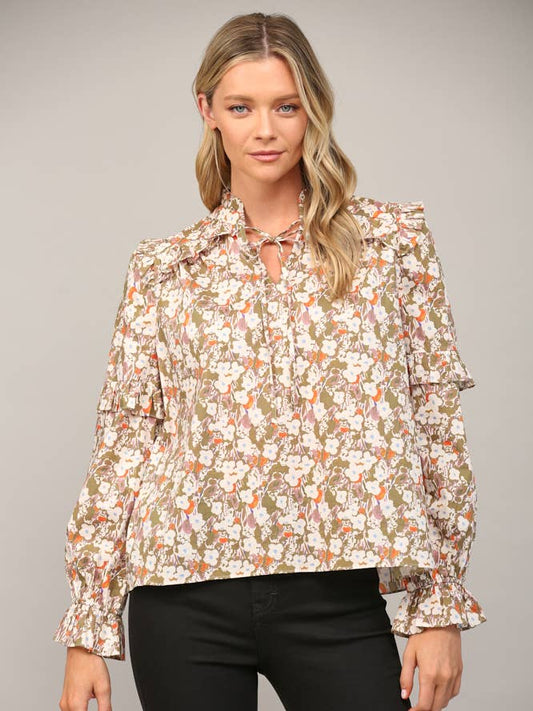 Ruffle Tie Neck Blouse