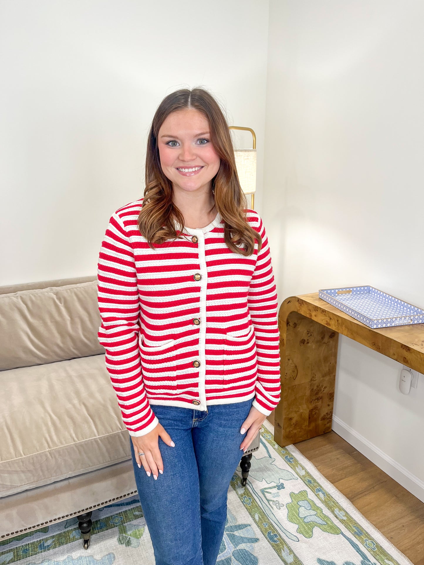 Jenna Cardigan in Red Stripe