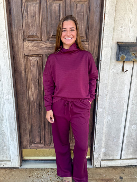 Mary Mock Neck Top in Port