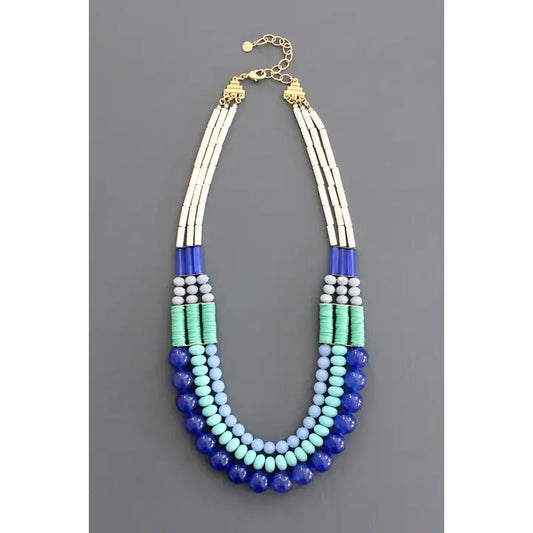 Cobalt and Turquoise Triple Strand Necklace