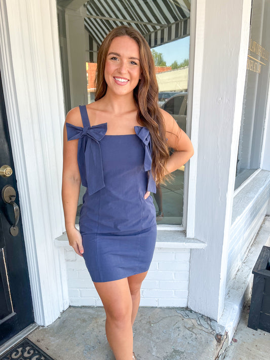 Taylor Bow Dress in Navy