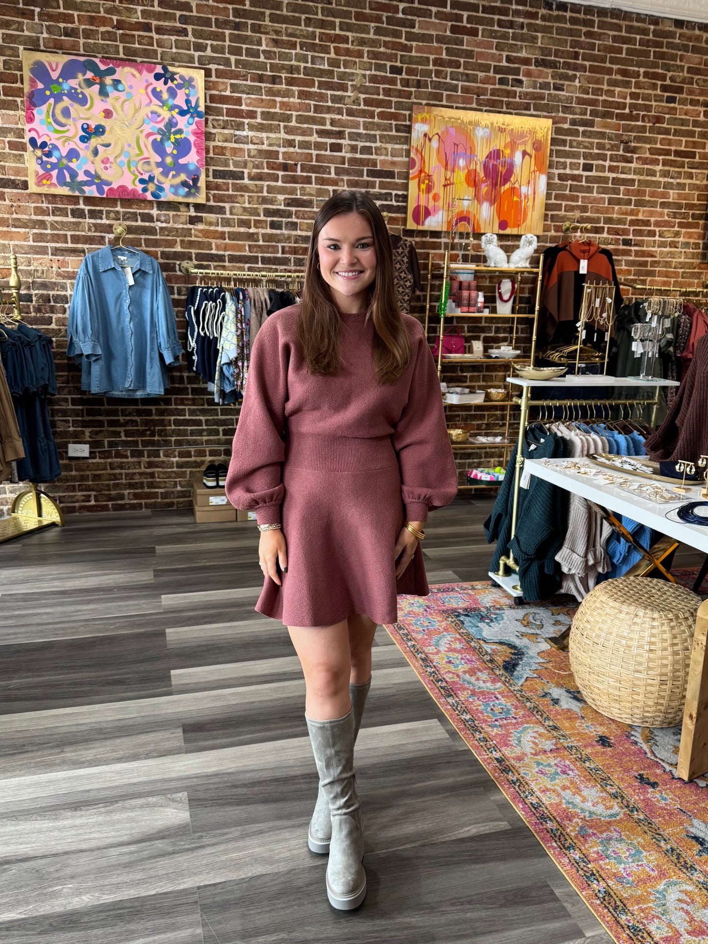 Beth Sweater Dress in Maroon