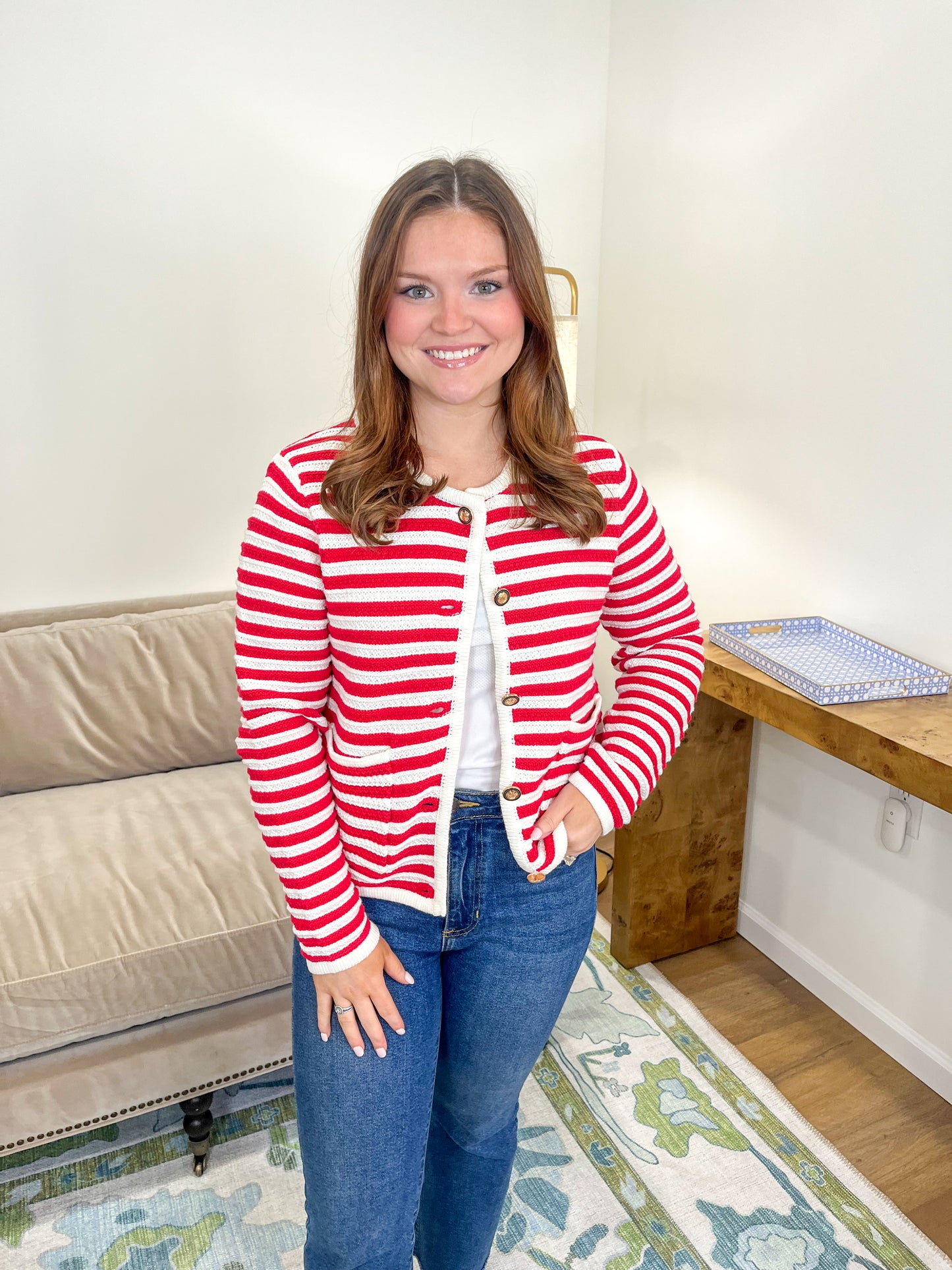 Jenna Cardigan in Red Stripe