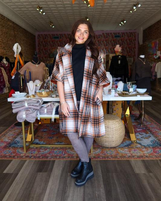 Rachel Midi Coat in Rust Plaid