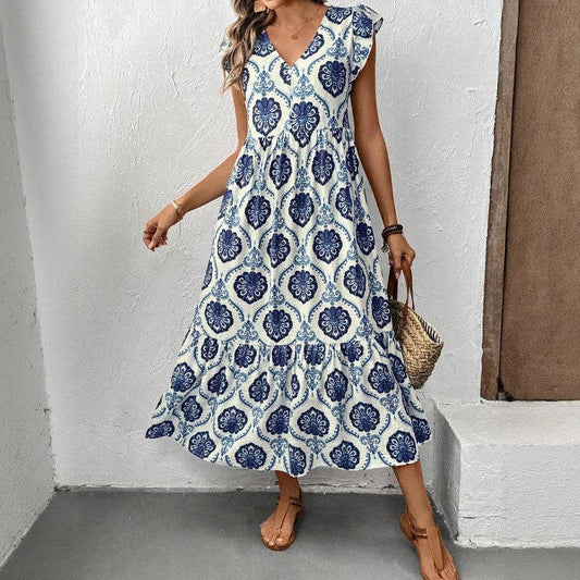 Floral Print Maxi Dress: Blue