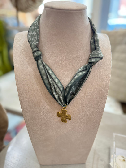 Cross Scarf Necklace in Green