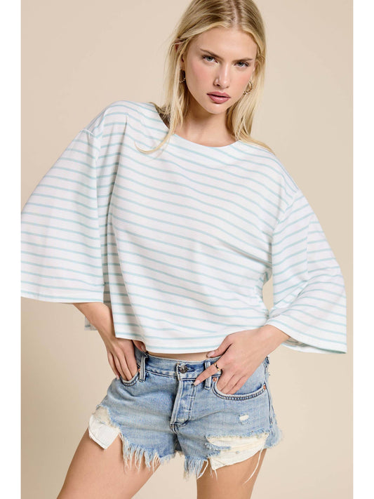 Bailey Striped Semi Crop Top in Mint