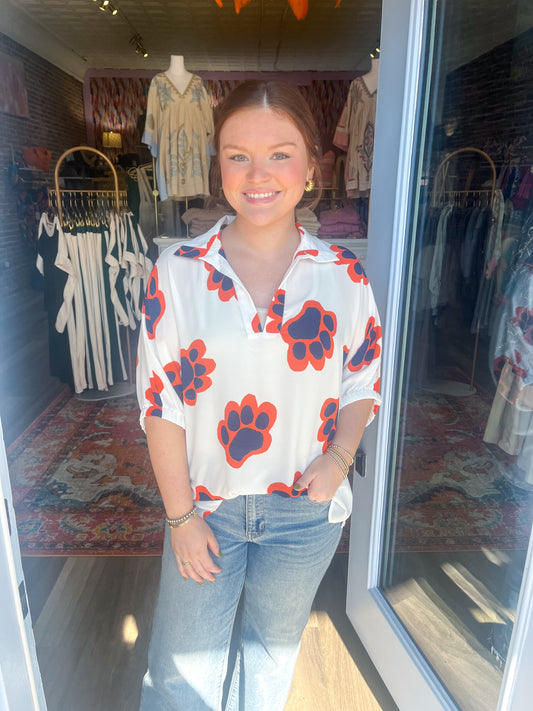 Sloan Top in Auburn Paw Print