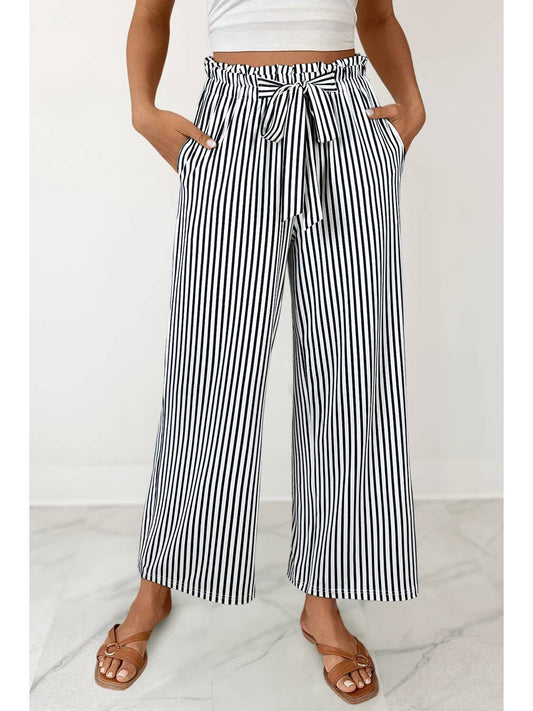 Stripe Drawstring Knot Wide-Leg Shift Pant