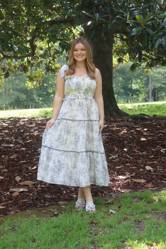 Penelope Dress in Charcoal Toile