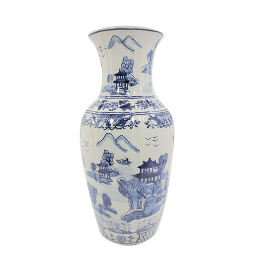 Blue & White Chinoiserie Vase 18"