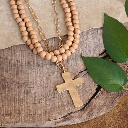 Multi Strand Wooden Bead Necklace Mocha