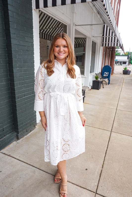 Lily Eyelet Midi in Off White