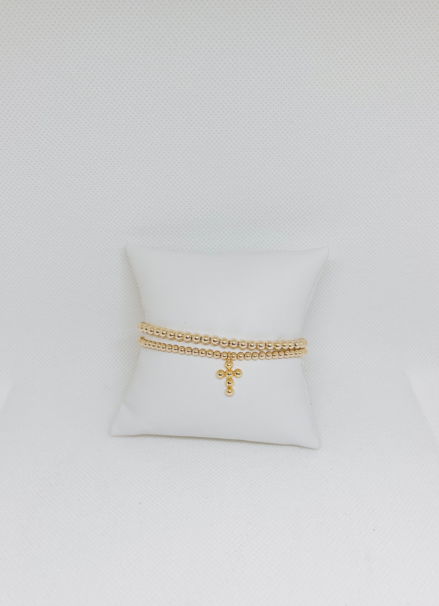 Bubble cross gold bead bracelet