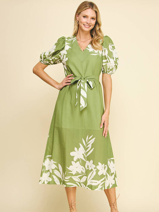 Caroline Midi in Olive Floral