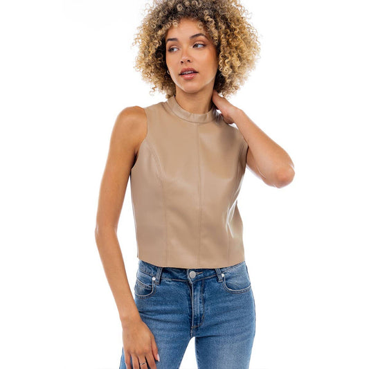 Hannah Mock Neck Top in Taupe