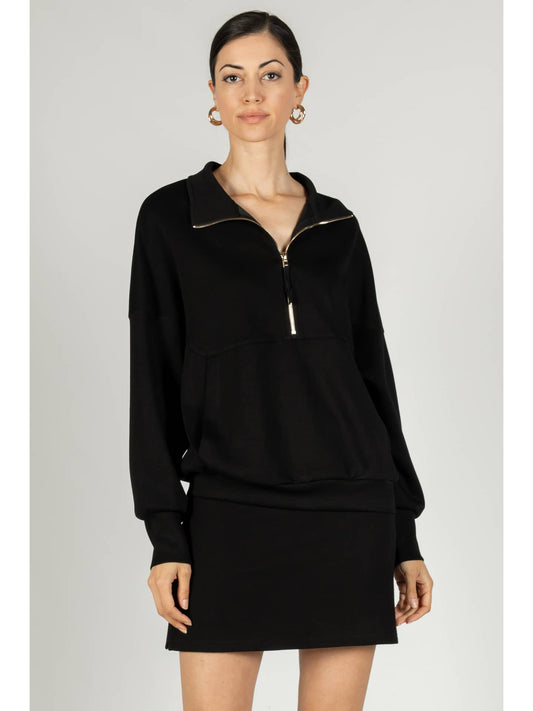 Sophia Zip Up Pullover in Black