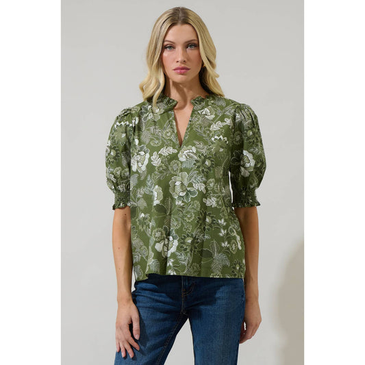 Hazel Top in Olive Floral