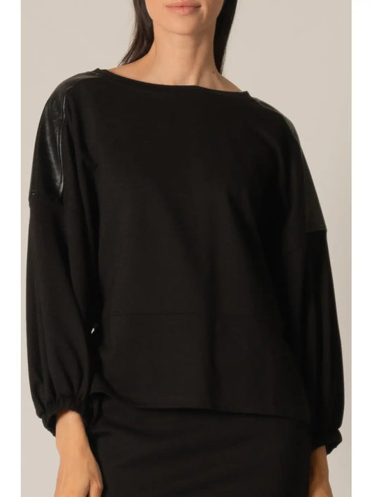 Kelly Top in Black Leather Stripe