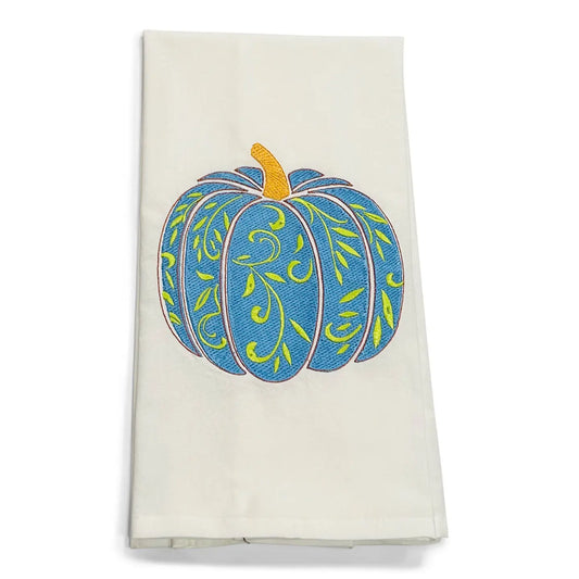 Tea Towel - Filigree Blue Pumpkin with Green Accents