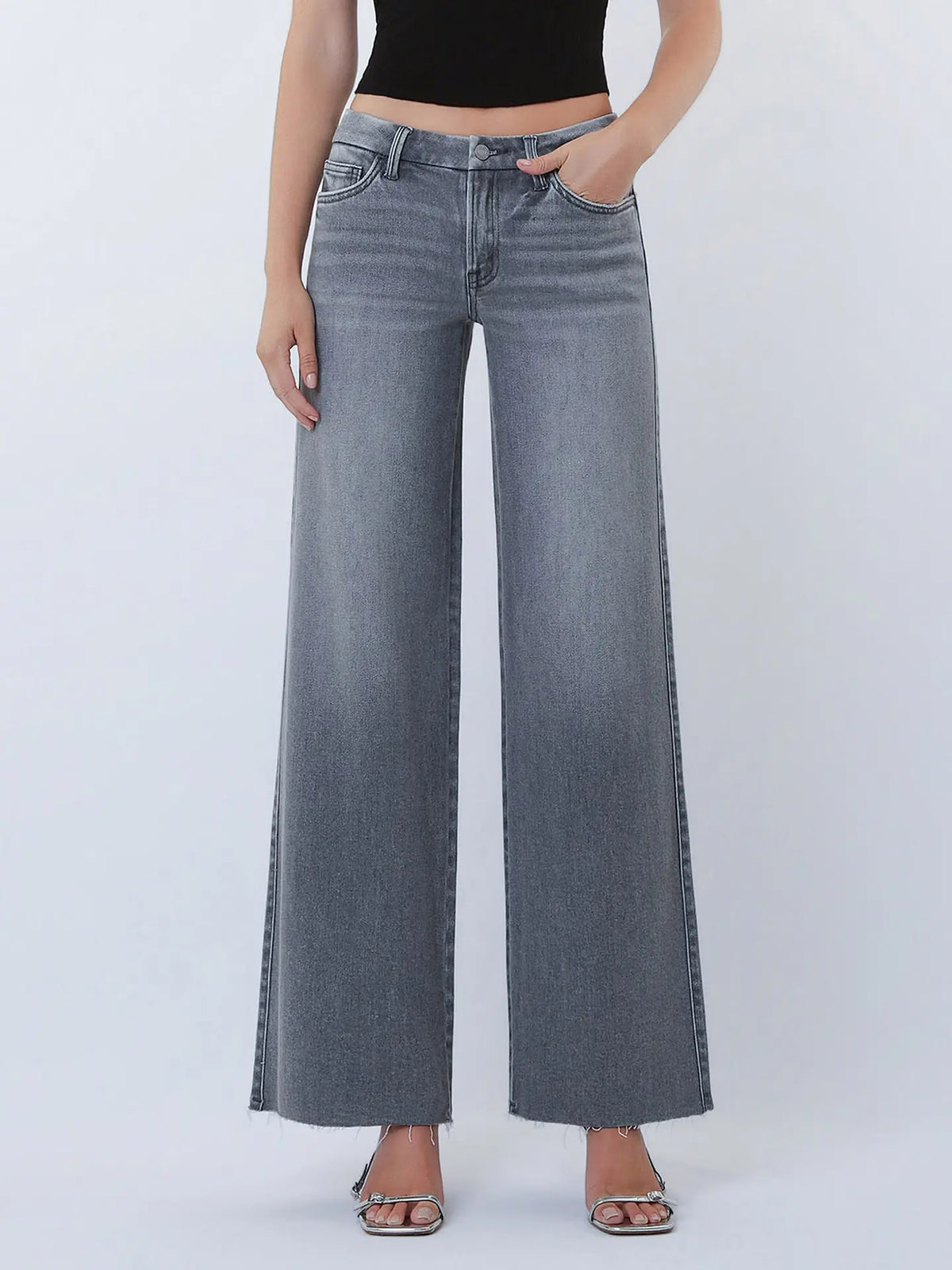 Vervet: Wide Leg Jeans in Grey