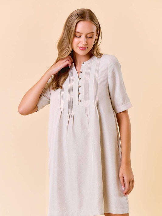 Willow Pintuck Detailed Mini dress in Natural