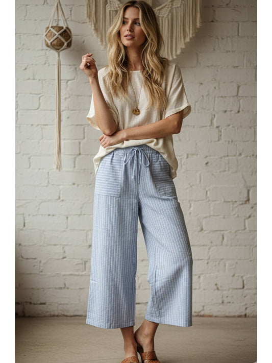Striped Cotton Wide Leg Pants
