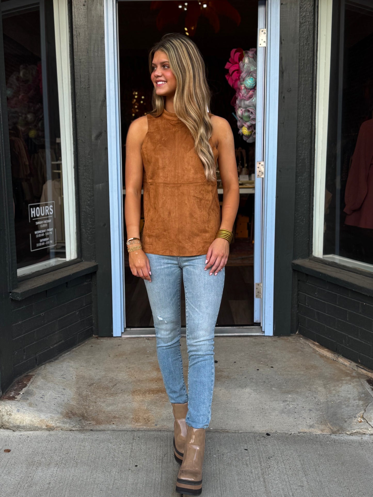 Marissa Mock Neck Top in Cashew