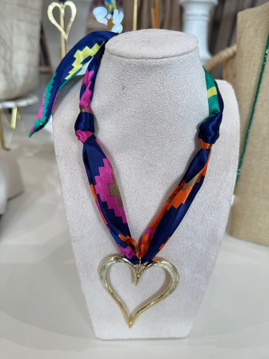 Chunky Heart Scarf Necklace in Multicolor