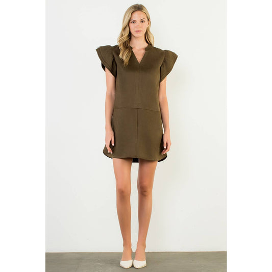 Chloe Mini Dress in Olive Suede
