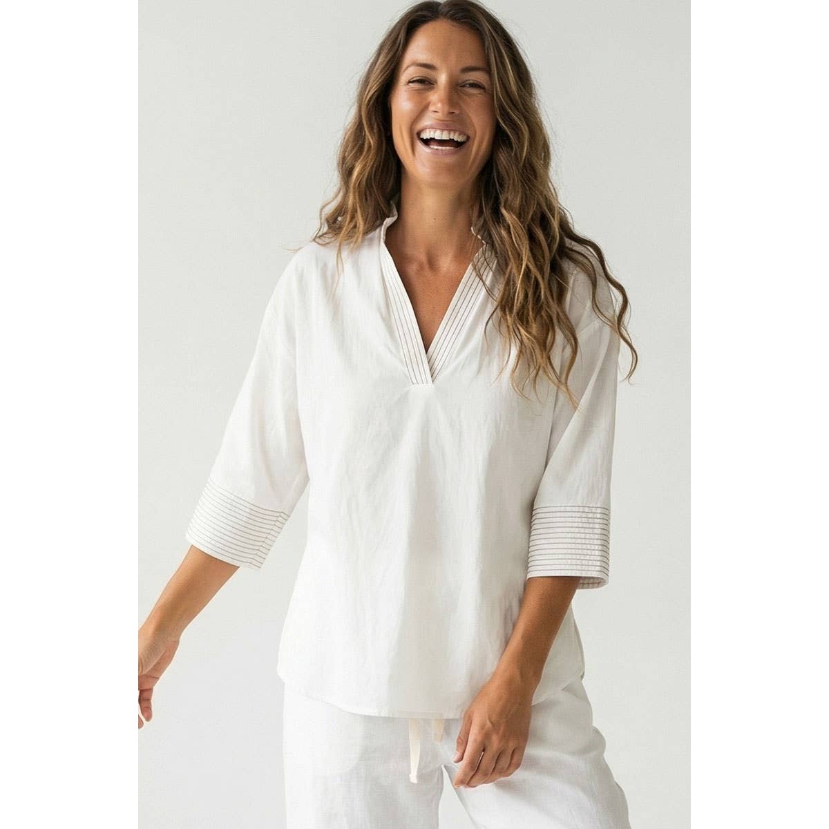 Contrast Stitch Popover Blouse