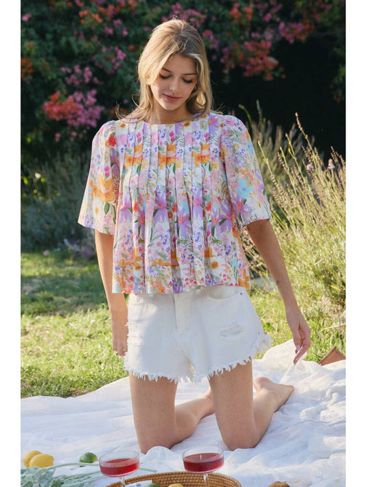 Evie Floral Pleated Top