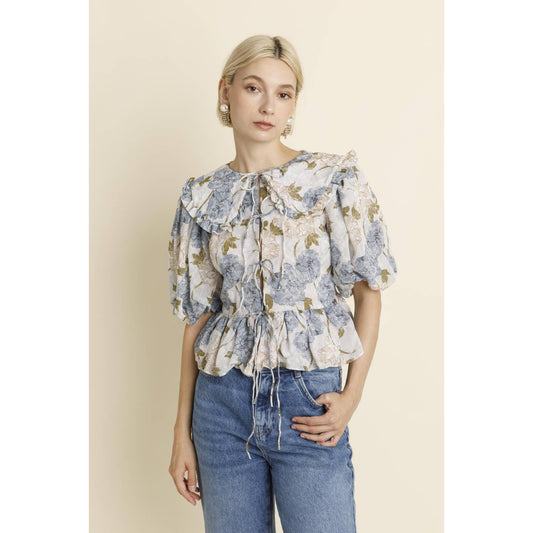 Sarah Top in Blue Peony