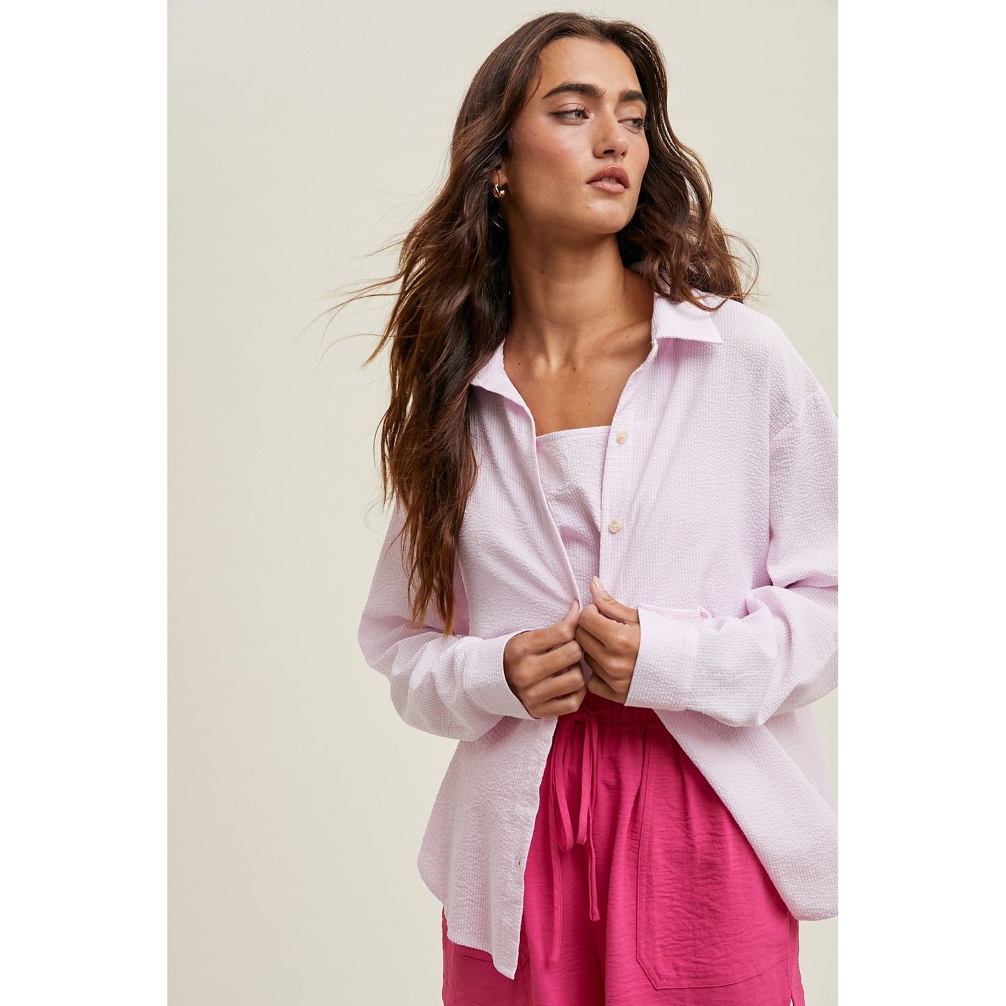 Amy Button Down in Pink Stripe