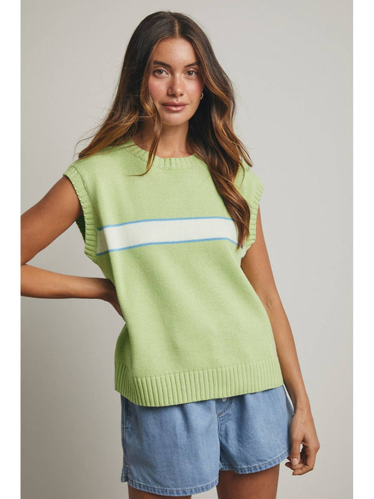 Single Striped Sweater in Lime/Coastal