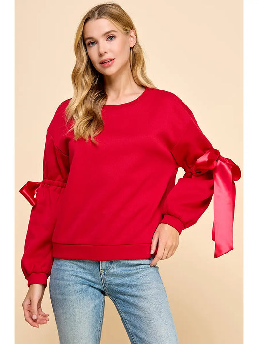 Mary Bow Sweatshirt in Crimson